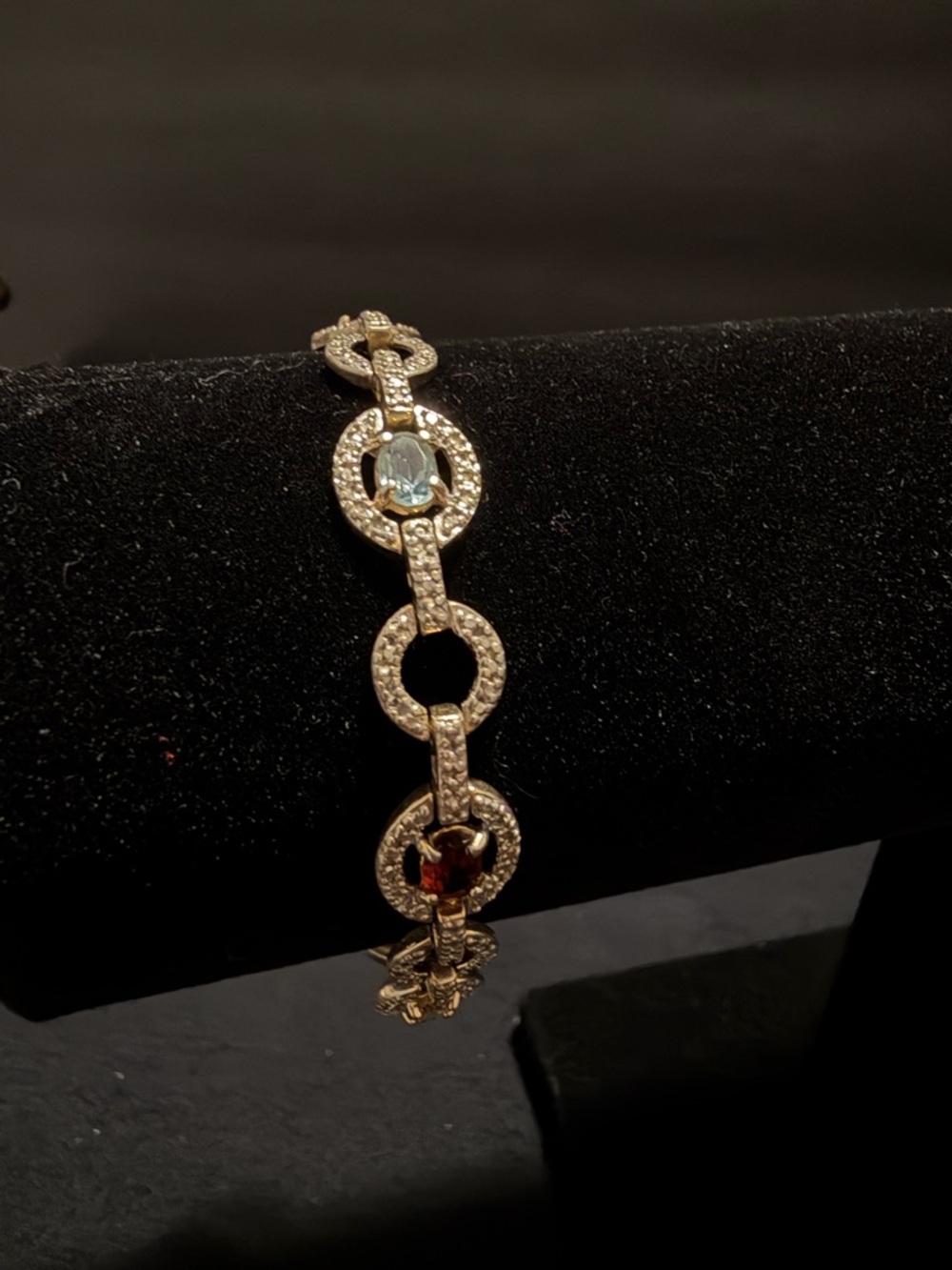 925 Silver Link Bracelet with Semi-Precious Multicolor Gemstones